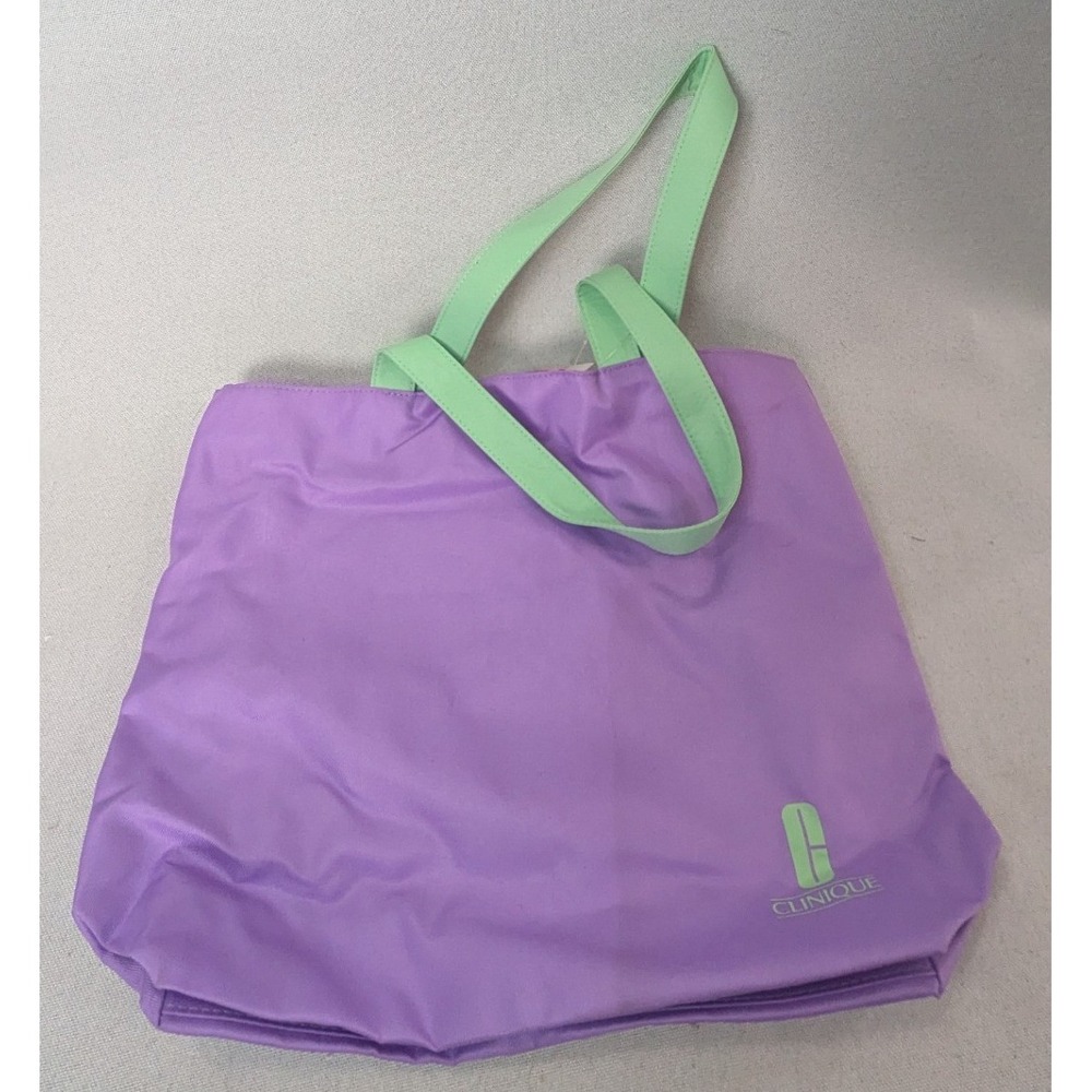 Clinique Tote Bag Womens OS Purple Green New Geometric Lining Shoulder Bag